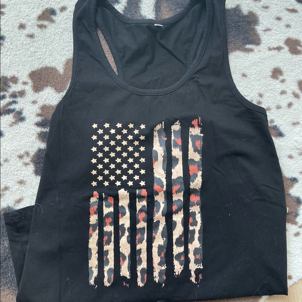 Cheetah print American flag tank- Size: S
